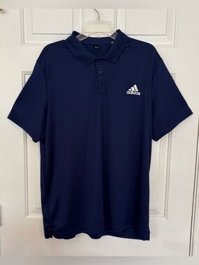 Adidas Golf Polo Shirt Mens XL Navy Blue White Logo Short Sleeve Breathable